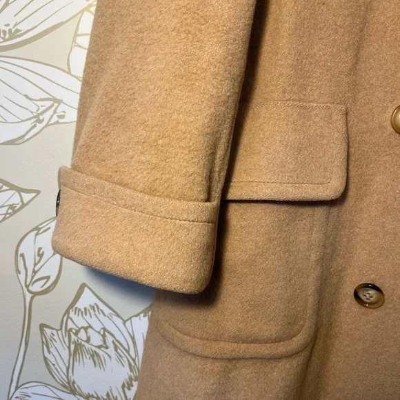 Vintage Lands End 100% Camel Hair Wool Double-Breasted Trench Coat - Size 10 - Picture 7 of 11